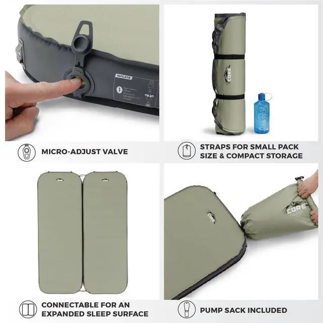 Alt view image 5 of 6 - CORE Regular Self Inflating Camping Bed | Perfect Blow Up Mattress for Travel Car Camping & Outdoor Use | Air & Foam Filled Inflatable Sleeping Pad for Adults