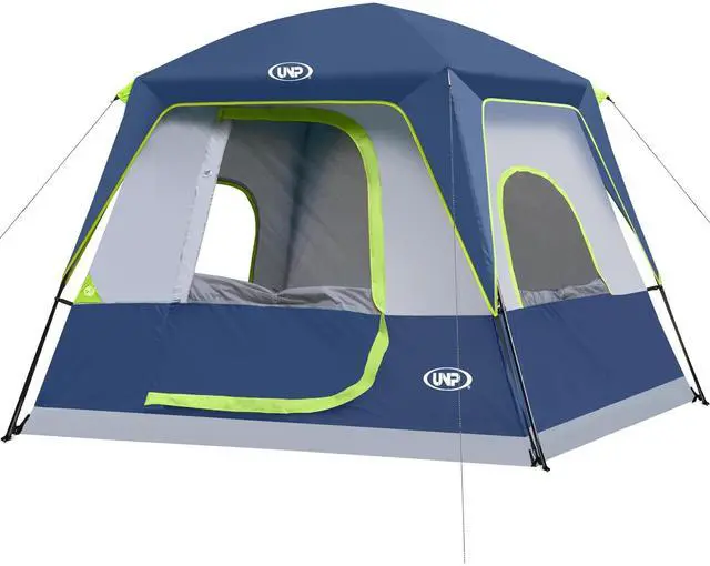 Main image of UNP 4-Person Tent, Portable Cabin Tent, Camping Tent 4-Person Easy Set Up, Waterproof with Top Rainfly for Outdoor Camping/Hiking (Dark Blue)