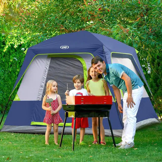 Alt view image 5 of 5 - UNP 4-Person Tent, Portable Cabin Tent, Camping Tent 4-Person Easy Set Up, Waterproof with Top Rainfly for Outdoor Camping/Hiking (Dark Blue)