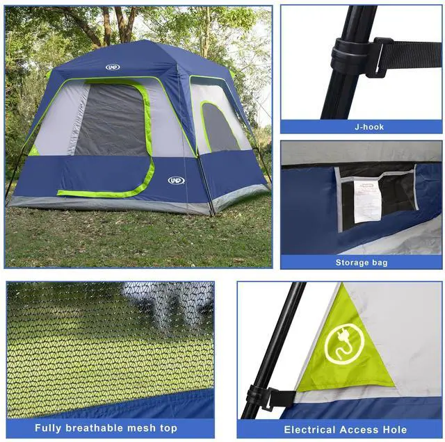 Alt view image 4 of 5 - UNP 4-Person Tent, Portable Cabin Tent, Camping Tent 4-Person Easy Set Up, Waterproof with Top Rainfly for Outdoor Camping/Hiking (Dark Blue)