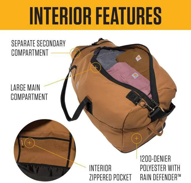 Alt view image 3 of 6 - Carhartt Classic Duffels, Heavy-Duty Bag for Jobsite, Gym, & Travel, 120L, Carhartt Brown