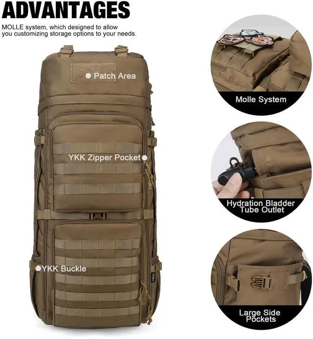 Alt view image 3 of 6 - Mardingtop 75L Military Internal Frame Backpack for Men, Cordura Tactical Backpack with Recco for Snowboarding,Hiking,Camping