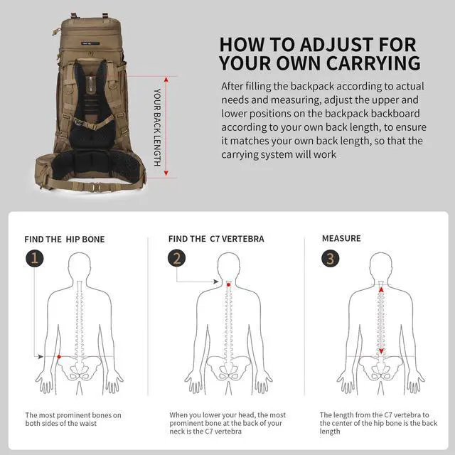 Alt view image 5 of 6 - Mardingtop 75L Military Internal Frame Backpack for Men, Cordura Tactical Backpack with Recco for Snowboarding,Hiking,Camping