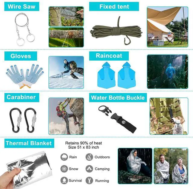 Alt view image 5 of 7 - Skywod,Survival Gear Professional Kit and Large Camping Backpack,First Aid Kit for Adventure Outdoor Hiking Accessories (Outdoor camo)