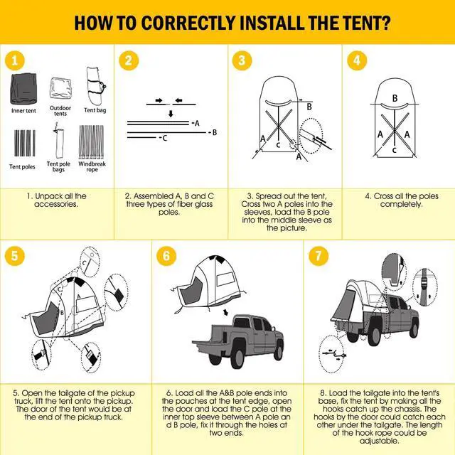 Alt view image 5 of 7 - Pickup Truck Tent with Awning Shade,Waterproof PU5000mm Oxford for 5-5.2 FT Truck Bed for Camping Travel Outdoor Activities for Chevy Colorado,Jepp Gladiator,Ford Ranger,GMC Canyon,Frontierm,Tacoma