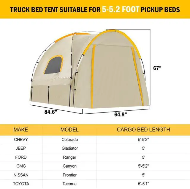 Alt view image 2 of 7 - Pickup Truck Tent with Awning Shade,Waterproof PU5000mm Oxford for 5-5.2 FT Truck Bed for Camping Travel Outdoor Activities for Chevy Colorado,Jepp Gladiator,Ford Ranger,GMC Canyon,Frontierm,Tacoma