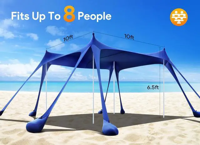 Alt view image 2 of 7 - Osoeri Beach Tent, Camping Sun Shelter UPF50+ with 8 Sandbags, Sand Shovels, Ground Pegs & Stability Poles, Outdoor Shade Beach Canopy for Camping Trips, Fishing, Backyard Fun or Picnics