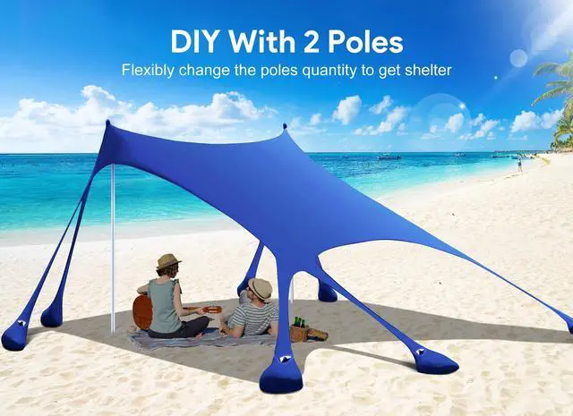 Alt view image 7 of 7 - Osoeri Beach Tent, Camping Sun Shelter UPF50+ with 8 Sandbags, Sand Shovels, Ground Pegs & Stability Poles, Outdoor Shade Beach Canopy for Camping Trips, Fishing, Backyard Fun or Picnics
