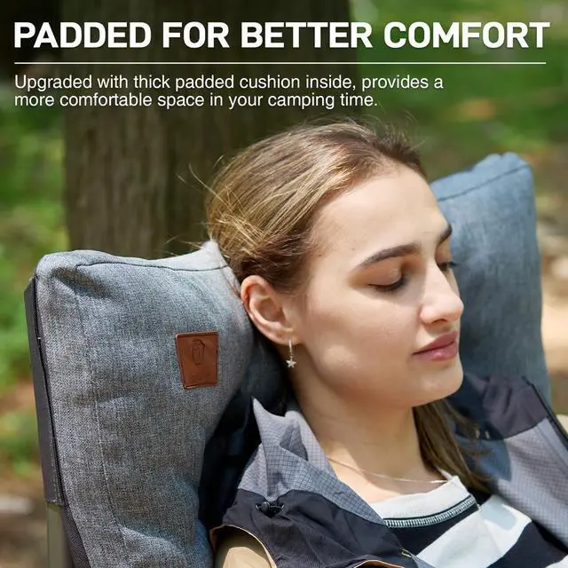 Alt view image 2 of 6 - EVER ADVANCED Padded Oversized Folding Camping Chair for Adults, Heavy Duty Lawn Chair with Side Pockets, Portable Collapsible Quad Chair for Outside, Support Up to 500lbs, Grey