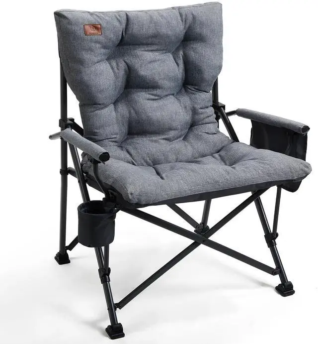 Main image of EVER ADVANCED Padded Oversized Folding Camping Chair for Adults, Heavy Duty Lawn Chair with Side Pockets, Portable Collapsible Quad Chair for Outside, Support Up to 500lbs, Grey