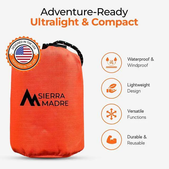 Alt view image 2 of 7 - Sierra Madre Emergency Sleeping Bag Ultralight, Waterproof Mylar Thermal Bivy Sack Tent for Hiking, Bug-Out Bags, Survival Kits Emergency Survival Space Blanket for Heat Retention 10 Pack