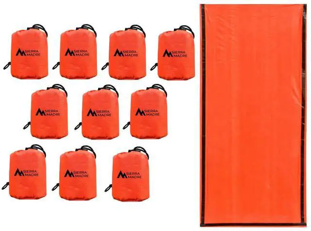 Main image of Sierra Madre Emergency Sleeping Bag Ultralight, Waterproof Mylar Thermal Bivy Sack Tent for Hiking, Bug-Out Bags, Survival Kits Emergency Survival Space Blanket for Heat Retention 10 Pack