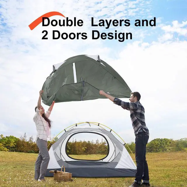 Alt view image 3 of 7 - BISINNA 2 Person Camping Tent Lightweight Nylon Backpacking Tent Waterproof Windproof Two Doors Easy Setup Free Standing Double Layer Ultralight Tent for Camping Outdoor Hunting Hiking Mountaineering