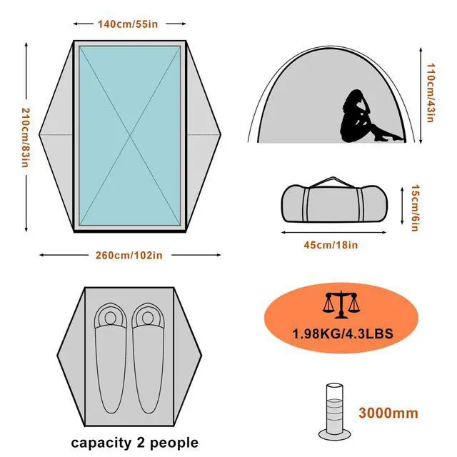 Alt view image 6 of 7 - BISINNA 2 Person Camping Tent Lightweight Nylon Backpacking Tent Waterproof Windproof Two Doors Easy Setup Free Standing Double Layer Ultralight Tent for Camping Outdoor Hunting Hiking Mountaineering
