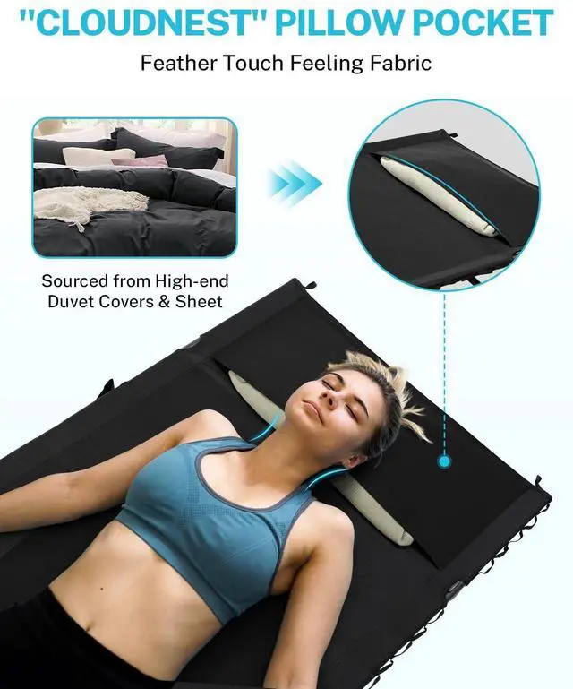 Alt view image 3 of 7 - Gonex 31.5" Extra Wide Camping Cot Supports 400lbs, Portable Ultralight Folding Cot Bed for Adults Travel, Beach, Home, Sleeping