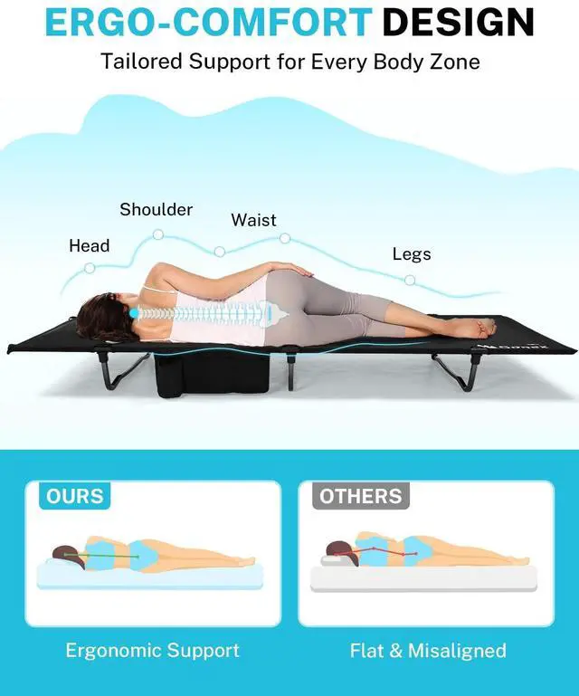 Alt view image 7 of 7 - Gonex 31.5" Extra Wide Camping Cot Supports 400lbs, Portable Ultralight Folding Cot Bed for Adults Travel, Beach, Home, Sleeping