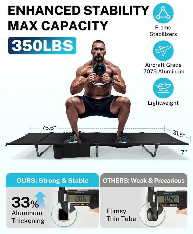 Alt view image 2 of 7 - Gonex 31.5" Extra Wide Camping Cot Supports 400lbs, Portable Ultralight Folding Cot Bed for Adults Travel, Beach, Home, Sleeping