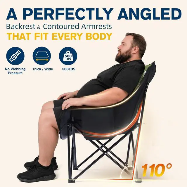 Alt view image 3 of 4 - Coldbee Oversized Camping Chairs for Adults - Heavy Duty Padded Folding Lawn Chairs with Cup Holders & Cooler Bag, Comfy Outdoor Chair for Picnic, Beach, Fishing (Green)