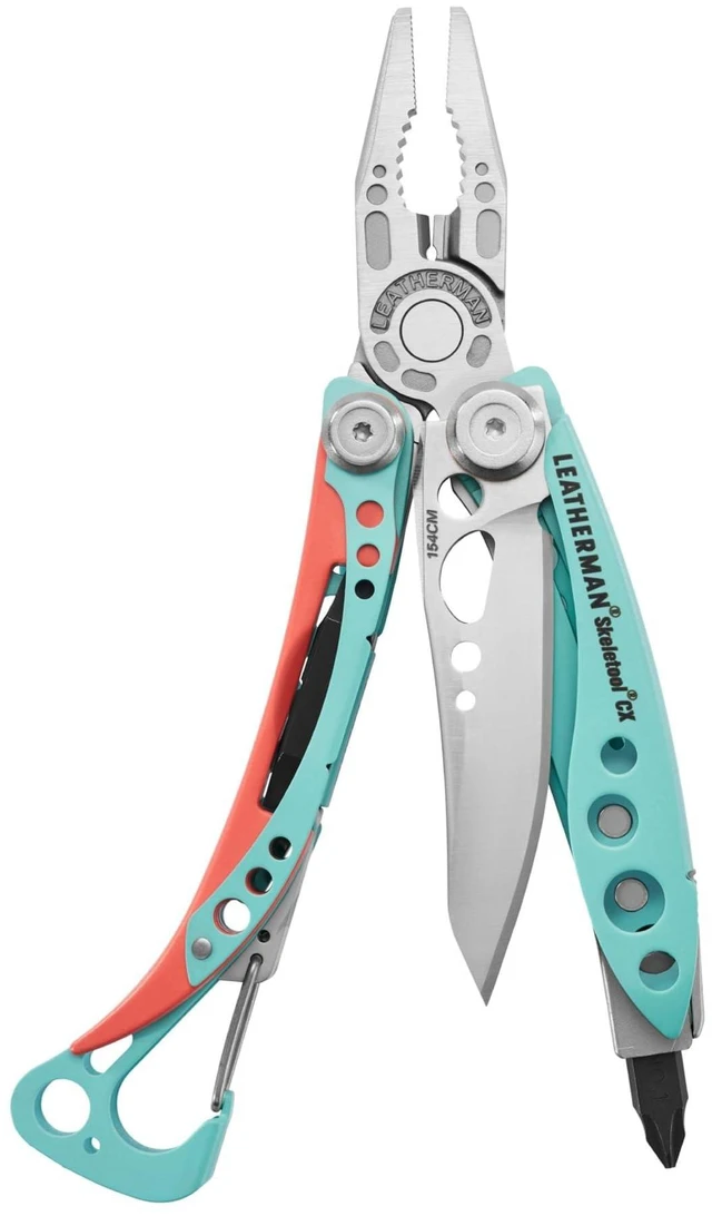 Main image of Skeletool CX 7-in-1 Multi-Tool, Lightweight EDC, Paradise Blue Open-Frame Carbon Fiber Handles, Carabiner Clip, Needlenose Pliers & Combo Knife for EDC & Camping Use
