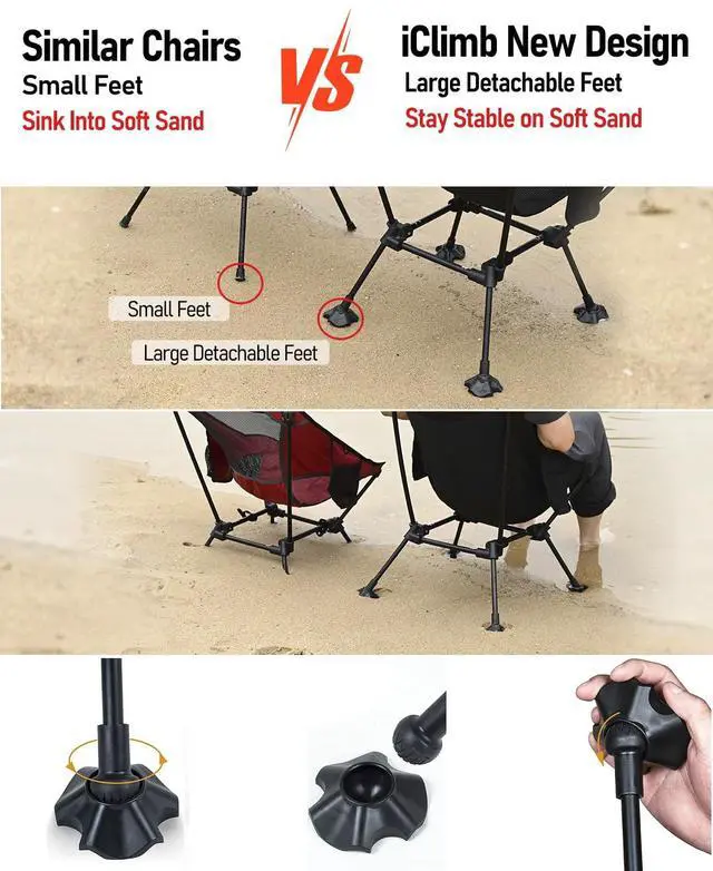 Alt view image 2 of 7 - iClimb Ultralight Compact Camping Folding Beach Chair with Anti-Sinking Large Feet (Green - Triangular Frame High Back - 2PC)