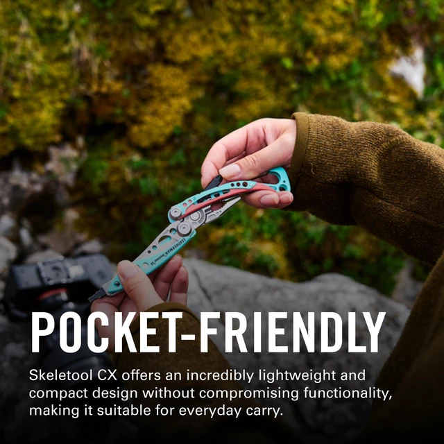 Alt view image 5 of 7 - Skeletool CX 7-in-1 Multi-Tool, Lightweight EDC, Paradise Blue Open-Frame Carbon Fiber Handles, Carabiner Clip, Needlenose Pliers & Combo Knife for EDC & Camping Use