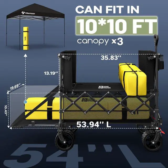 Alt view image 5 of 6 - Hikemoon 400L Double Decker Wagon with Tailgate 54'' Extra Long, 560LBS Heavy Duty Wagons Carts Foldable, Big All-Terrain Wheels with Brakes, Utility Folding Cart for Beach, Camping, Sports, Black