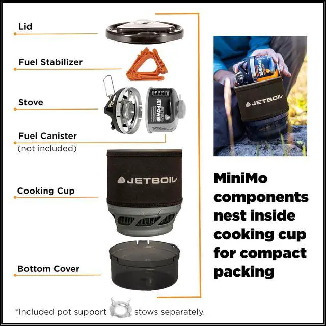 Alt view image 4 of 7 - Jetboil MiniMo Camping and Backpacking Stove Cooking System with Adjustable Heat Control (Carbon)