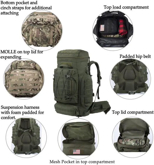 Alt view image 3 of 4 - XMILPAX Large Internal Frame Backpack Tactical MOLLE Pack for Camping Backpacking Hunting Bushcraft Adventure 70L