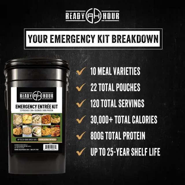 Alt view image 3 of 7 - Ready Hour 120 Serving Entree Bucket-Freeze Dried Emergency Food Supply-Survival Meals with Long Shelf Life-Prepper Essentials for Disaster, Camping, Hiking, or Outdoor Use