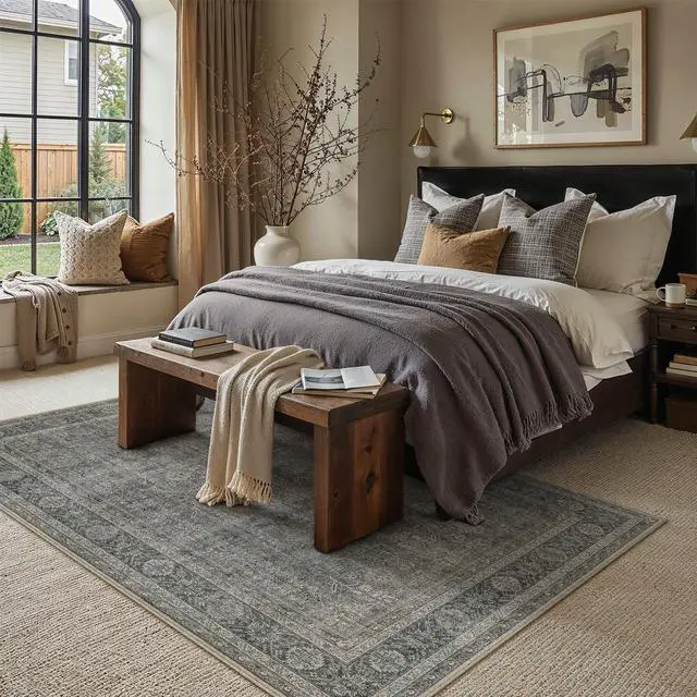 Alt view image 3 of 7 - PureCozy 8x10 Washable Area Rug Grey Brown for Living Room Vintage Non Slip Low Pile Carpet Soft Traditional Distressed Throw Rug for Dining Room Bedroom Hallway Indoor