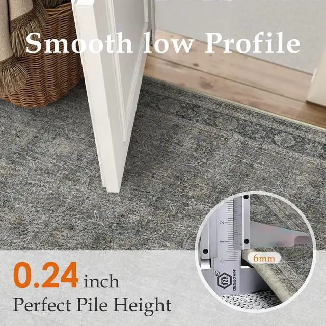 Alt view image 4 of 7 - PureCozy 8x10 Washable Area Rug Grey Brown for Living Room Vintage Non Slip Low Pile Carpet Soft Traditional Distressed Throw Rug for Dining Room Bedroom Hallway Indoor