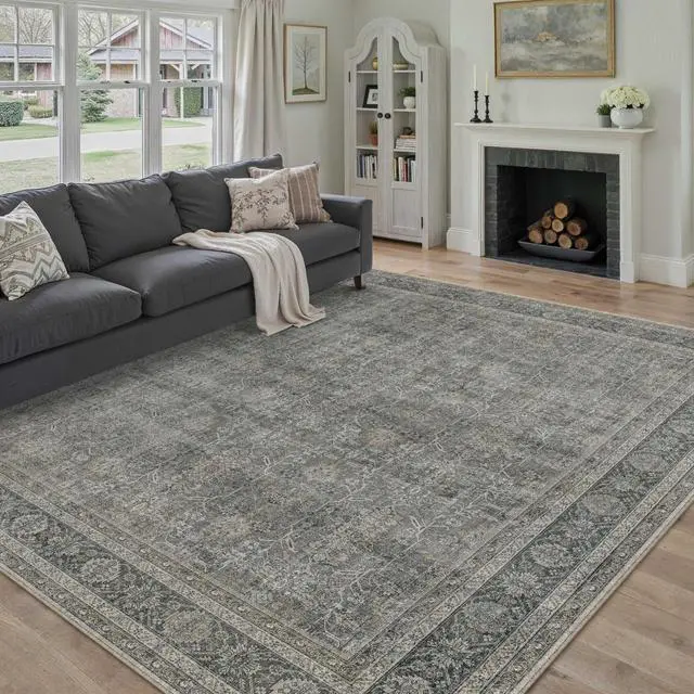 Alt view image 6 of 7 - PureCozy 8x10 Washable Area Rug Grey Brown for Living Room Vintage Non Slip Low Pile Carpet Soft Traditional Distressed Throw Rug for Dining Room Bedroom Hallway Indoor