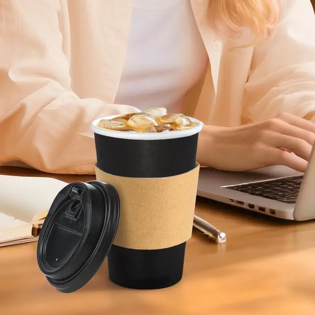 Alt view image 6 of 6 - Lamosi 500 Pack 16 oz Disposable Coffee Cups with Lids and Sleeves, Black Leak-Proof To Go Coffee Cups with Lids, Hot/Cold Beverage Black Drinking Cup for Home, Office, Parties, Travel