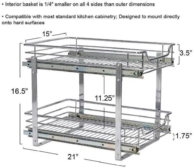 Alt view image 4 of 7 - Household Essentials Chrome-Plated Steel Dual-Tier Slide-Out Organizer