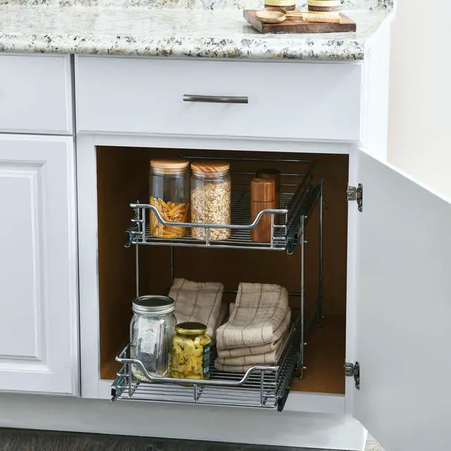Alt view image 3 of 7 - Household Essentials Chrome-Plated Steel Dual-Tier Slide-Out Organizer