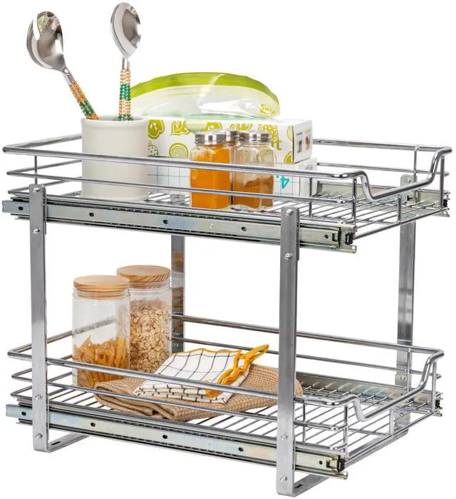 Alt view image 7 of 7 - Household Essentials Chrome-Plated Steel Dual-Tier Slide-Out Organizer