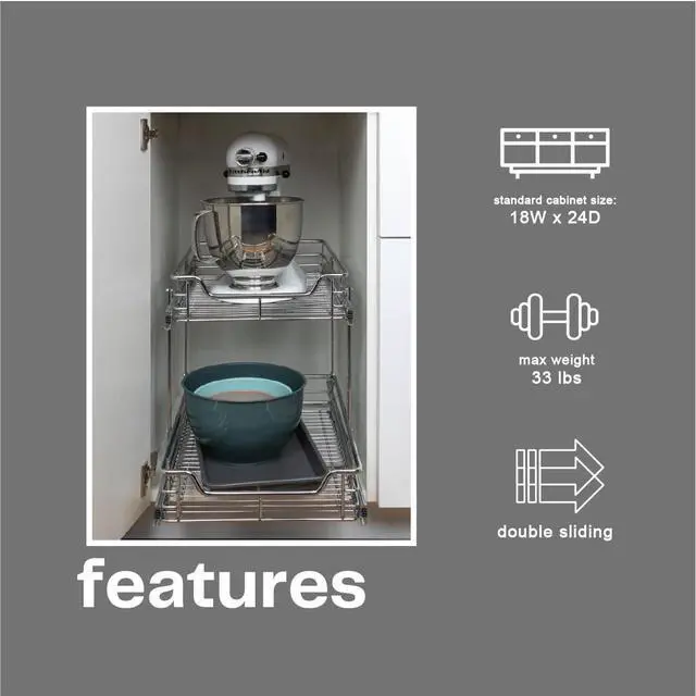 Alt view image 6 of 7 - Household Essentials Chrome-Plated Steel Dual-Tier Slide-Out Organizer