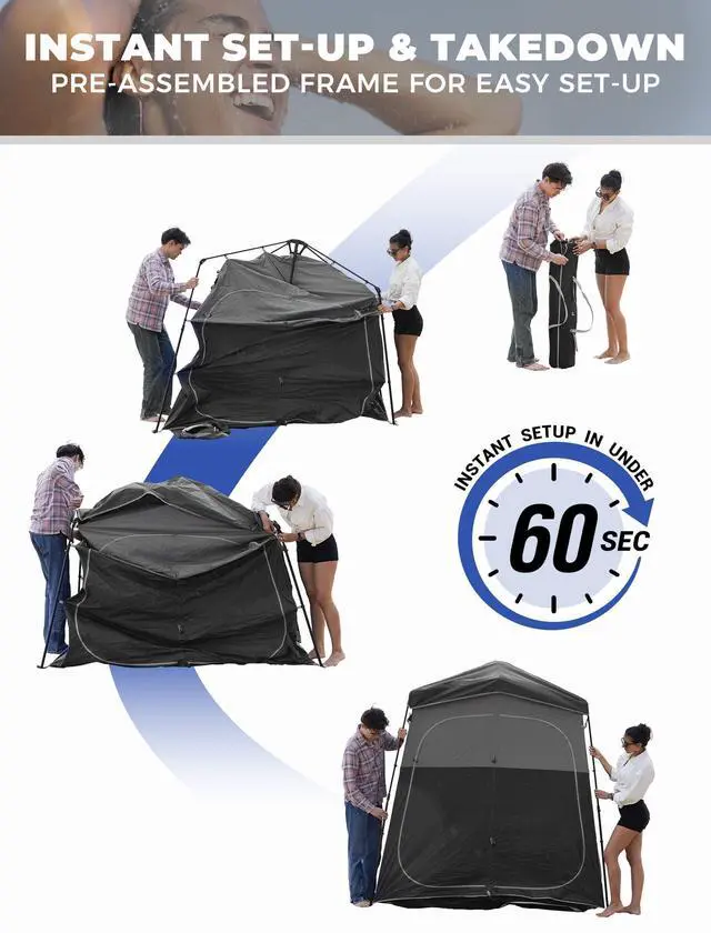 Alt view image 6 of 7 - KingCamp Instant Shower Tent, Portable Superior Stable Privacy Shelter, 2 Large Rooms Outdoor Toilet Tent with Floor for Beach, Camping & Hiking, Setup in Under 60s