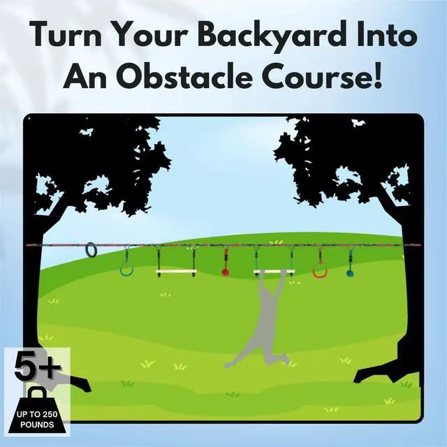 Alt view image 5 of 7 - Slackers Ninjaline - 36' Intro Kit - Includes 7 Hanging Attachments - Best Outdoor Ninja Warrior Training Equipment For Kids - Build Your Very Own Backyard Obstacle Course - Rated Ages 5+