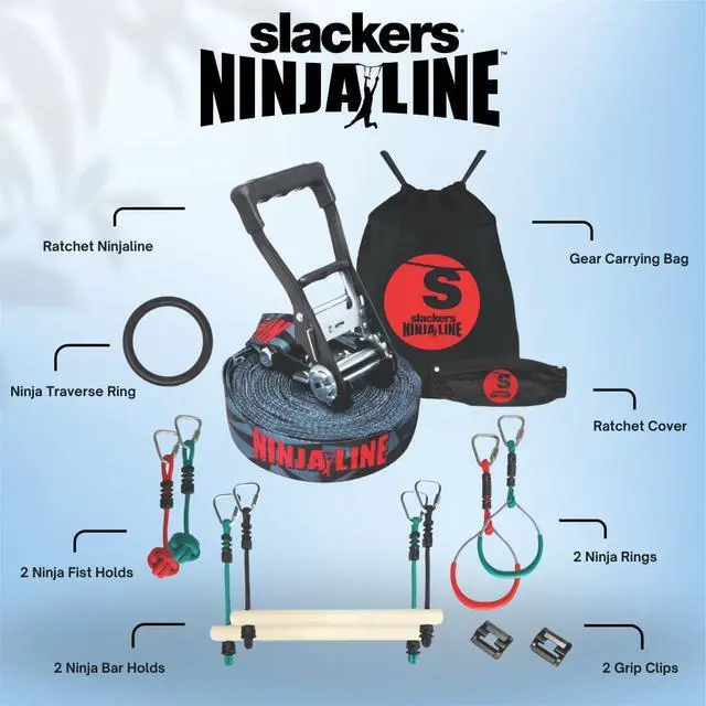 Alt view image 6 of 7 - Slackers Ninjaline - 36' Intro Kit - Includes 7 Hanging Attachments - Best Outdoor Ninja Warrior Training Equipment For Kids - Build Your Very Own Backyard Obstacle Course - Rated Ages 5+
