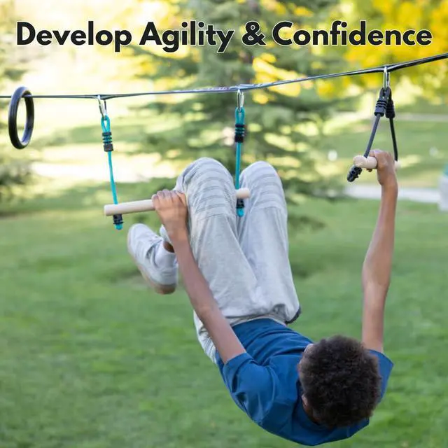 Alt view image 7 of 7 - Slackers Ninjaline - 36' Intro Kit - Includes 7 Hanging Attachments - Best Outdoor Ninja Warrior Training Equipment For Kids - Build Your Very Own Backyard Obstacle Course - Rated Ages 5+