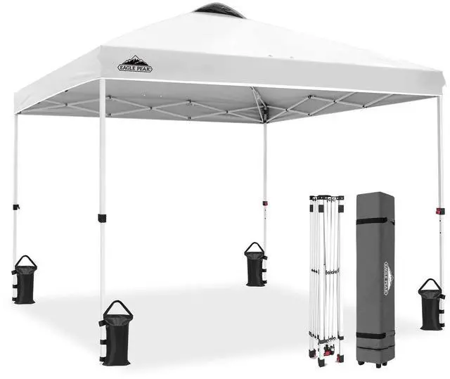 Main image of EAGLE PEAK Pop Up Canopy Tent with Wheeled Carry Bag, 8 Stakes, 4 Ropes, 4 Weight Bags, Easy Set Up Tent Canopy, 10x10 ft, 100sqft of Shade, White
