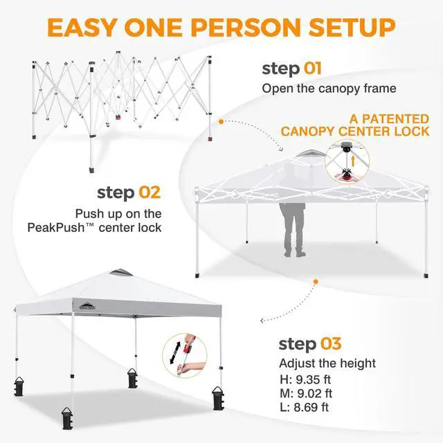Alt view image 6 of 7 - EAGLE PEAK Pop Up Canopy Tent with Wheeled Carry Bag, 8 Stakes, 4 Ropes, 4 Weight Bags, Easy Set Up Tent Canopy, 10x10 ft, 100sqft of Shade, White