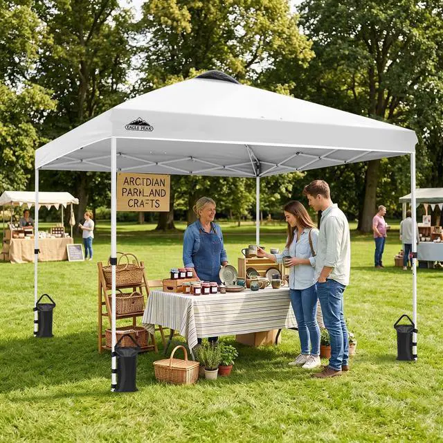 Alt view image 5 of 7 - EAGLE PEAK Pop Up Canopy Tent with Wheeled Carry Bag, 8 Stakes, 4 Ropes, 4 Weight Bags, Easy Set Up Tent Canopy, 10x10 ft, 100sqft of Shade, White