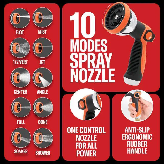 Alt view image 4 of 7 - Best 150 ft Metal Garden Hose Set - No-Kink Durable 316 Stainless Steel, 10-Way Zync Spray Nozzle & Hook Tough Flexible Heavy Duty Water Hoses, 5/8 in, Rust, Weather, LeakProof