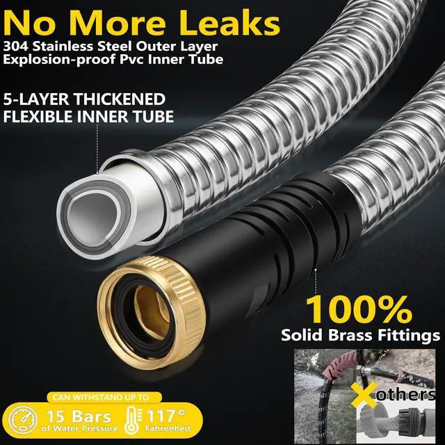Alt view image 2 of 7 - 150 ft Stainless Steel Garden Hose - 2026 New Upgraded Metal Water hose - Flexible Water Hoses Pipes with Latex Core, 3/4" Solid Brass Connector - No-Expandable Watering Garden Hoses