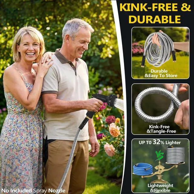 Alt view image 4 of 7 - 150 ft Stainless Steel Garden Hose - 2026 New Upgraded Metal Water hose - Flexible Water Hoses Pipes with Latex Core, 3/4" Solid Brass Connector - No-Expandable Watering Garden Hoses