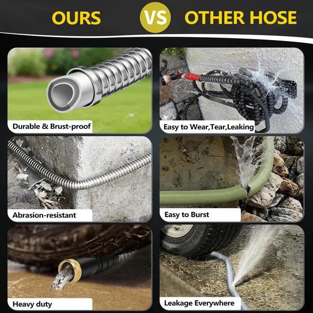 Alt view image 5 of 7 - 150 ft Stainless Steel Garden Hose - 2026 New Upgraded Metal Water hose - Flexible Water Hoses Pipes with Latex Core, 3/4" Solid Brass Connector - No-Expandable Watering Garden Hoses