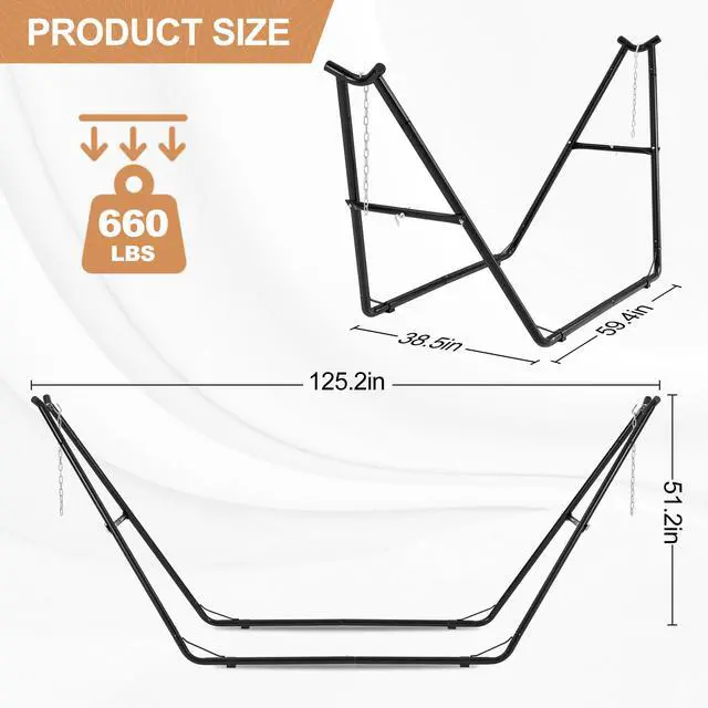 Alt view image 3 of 7 - Homgava Universal 2-Person Hammock Stand, 660LBS Capacity,Heavy Duty Steel Hammock Stand, Fits 9.6-14ft Hammocks, Indoor and Outdoor Universal Hammock Stands,Black