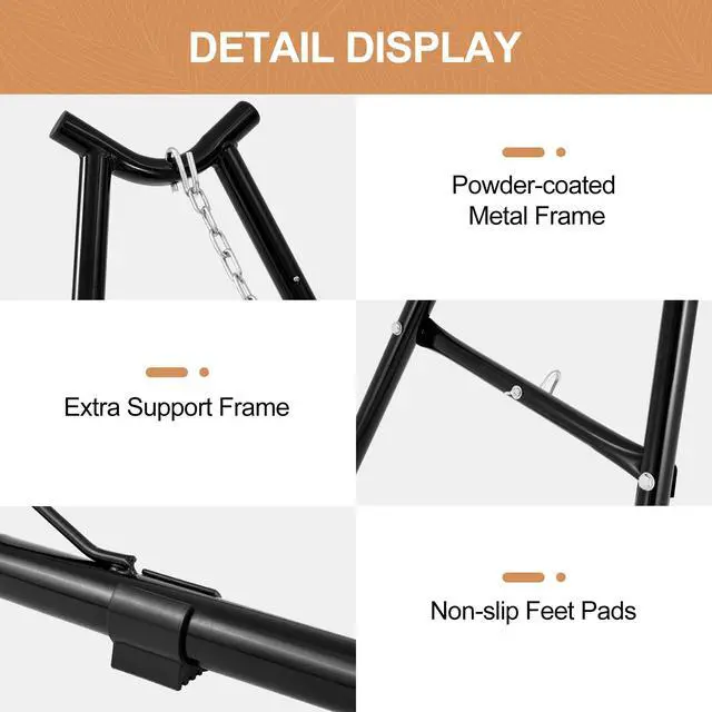 Alt view image 4 of 7 - Homgava Universal 2-Person Hammock Stand, 660LBS Capacity,Heavy Duty Steel Hammock Stand, Fits 9.6-14ft Hammocks, Indoor and Outdoor Universal Hammock Stands,Black